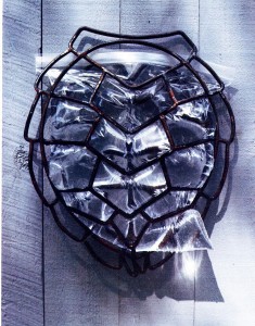 Ziplock Turtle, 1992, 18 x 15 x 4 inches, welded steel, plastic bag and water