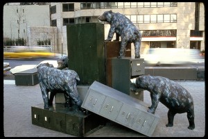 Bears and file cabinets sculpture by Christy Rupp