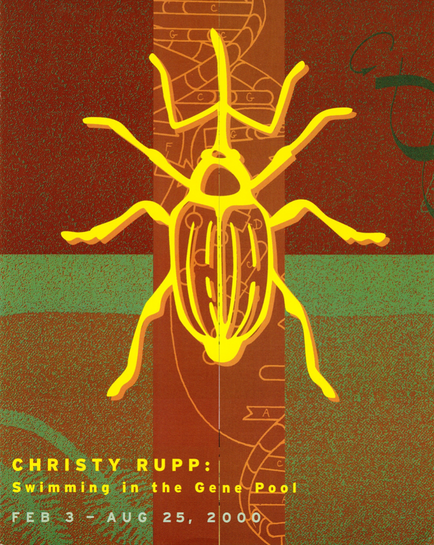 Swimming In the Gene Pool cover with insect outline in yellow and rust and green background